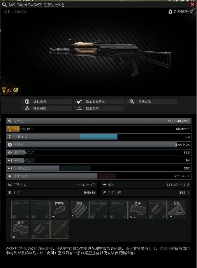 逃离塔科夫12.9版本AKS-74U系列枪械强度分析